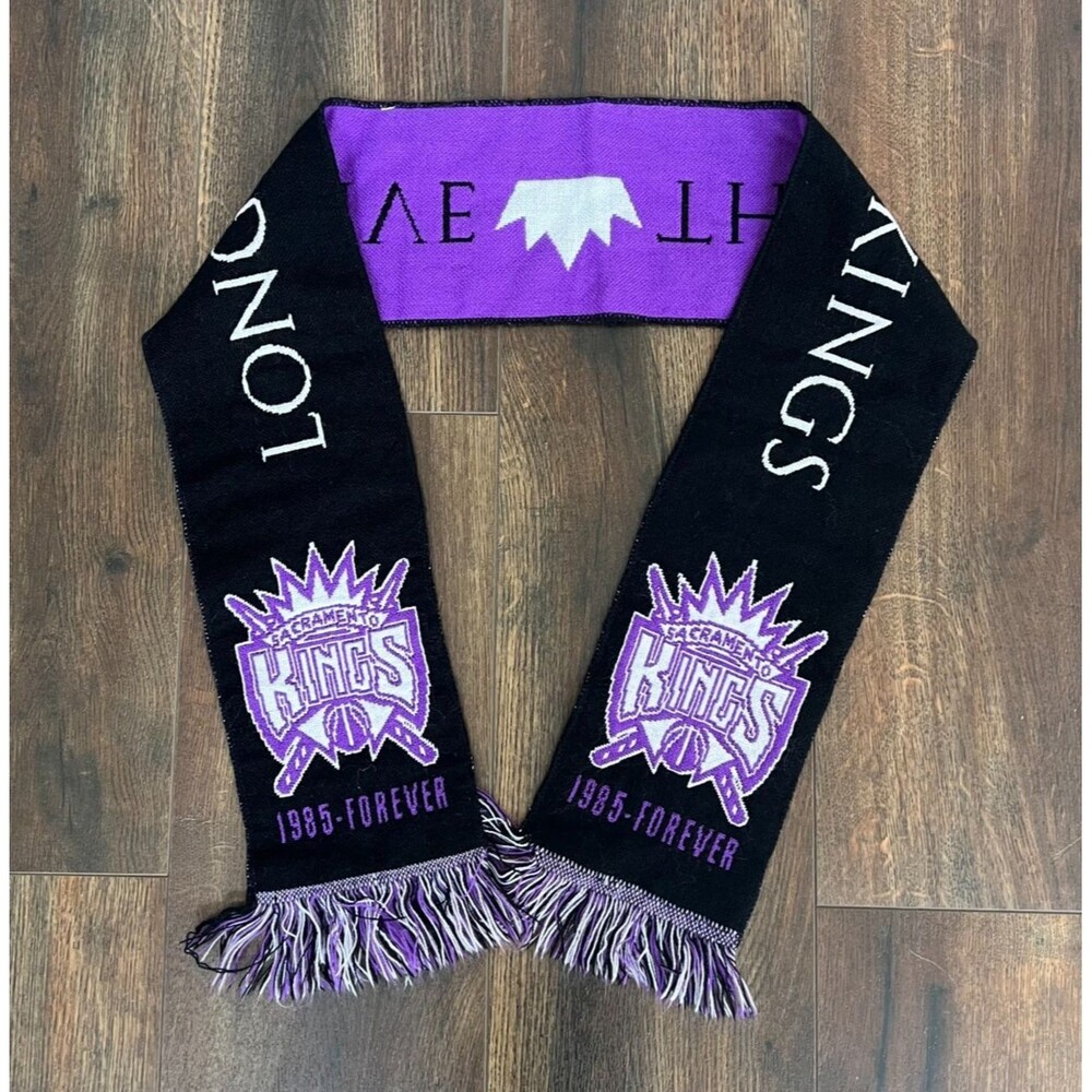 Vintage Sacramento Kings NBA Knit Scarf Long Live The Kings Black Purple Fringe
